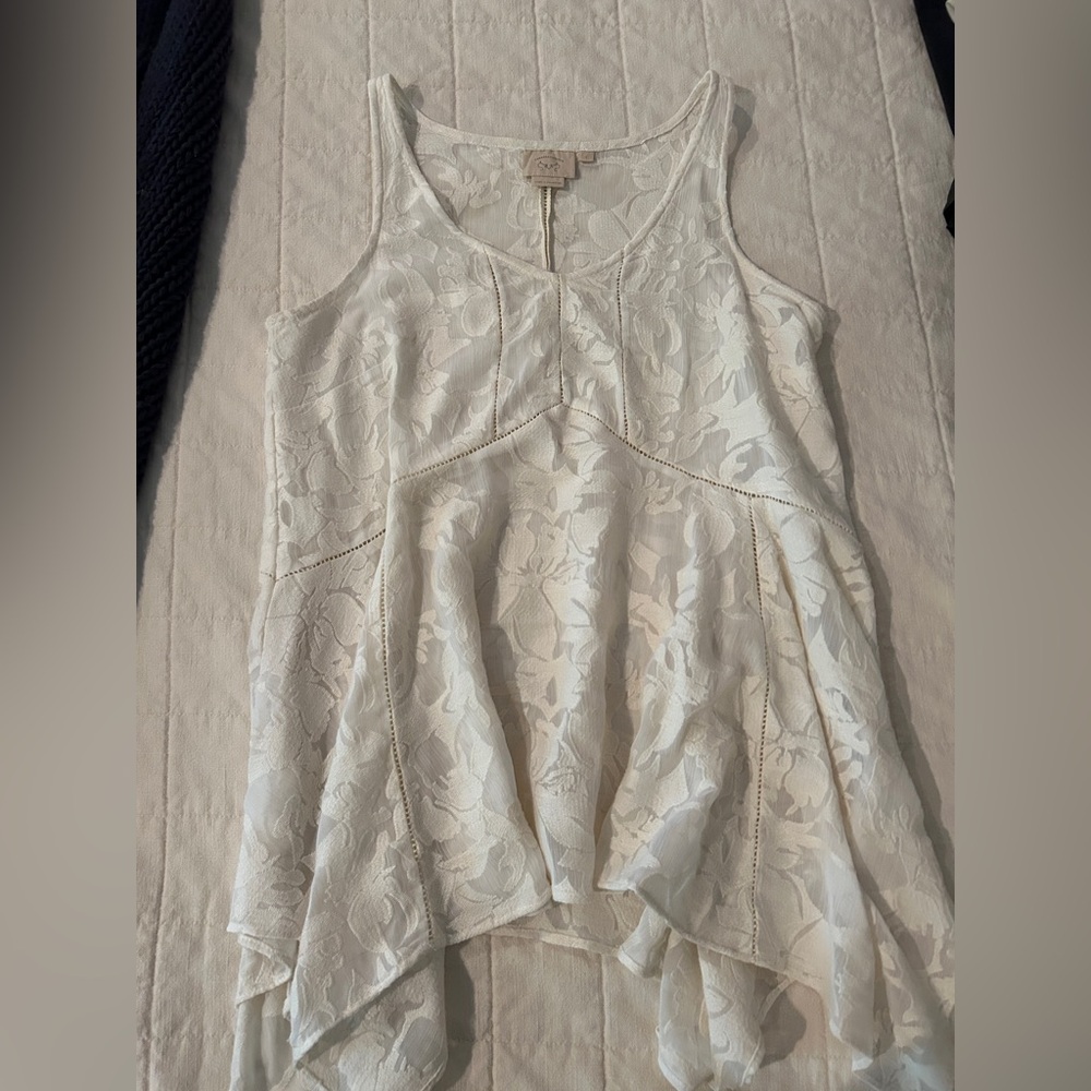 Anthropologie Vanessa Virginia Elegant Cream Lace Handkerchief Women’s Top